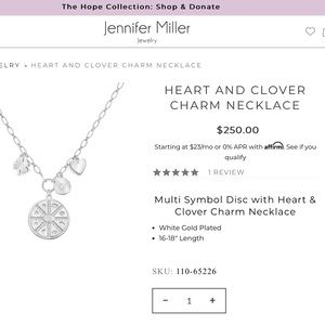 Jennifer Miller Heart and Clover Charm Necklace, Silver. Never worn before